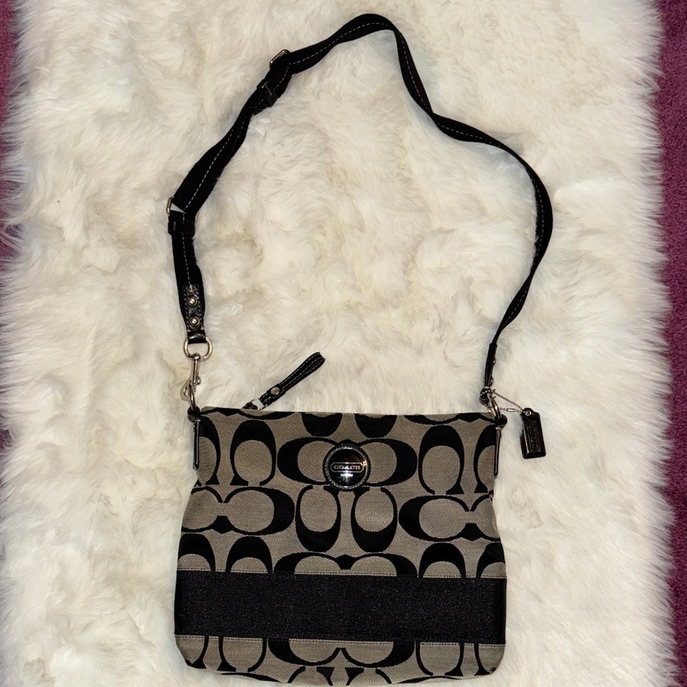 Coach Black and Gray Signature Canvas Crossbody